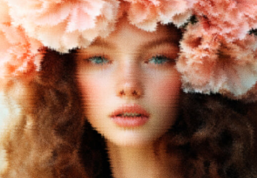 Pink Glass Texture Image Blur Flower Crown Portrait Photo Effect