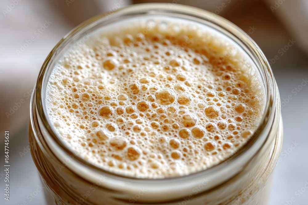 Poster close-up view of a beverage with a layer of froth.