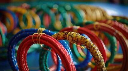 A group of bangies sitting on a table, ideal for use in illustrations or designs related to music, parties, or celebrations