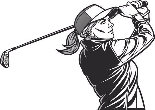 Realistic Women Playing Golf Illustration. Lifelike Female Golfers Swinging Artwork. Detailed Women Golfers Sports Illustration. Realistic Women Golf Players Artwork. Accurate Female Golf Swing