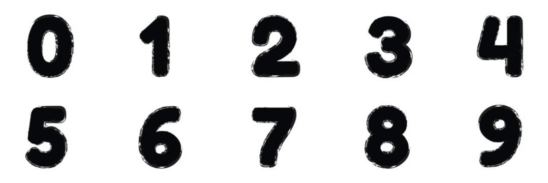 Hand drawn grunge vector numbers. Dirty textured font. Black ink characters isolated on white background. Dirty painted numbers set. Dry brush texture. Typography vector&nbsp;elements. Vector&nbsp;background&nbsp;.