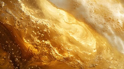 Obraz premium Close-Up of Beer Foam and Bubbles-Detailed macro shot of golden beer swirling with foam and carbonation bubbles, capturing the refreshing texture and movement.