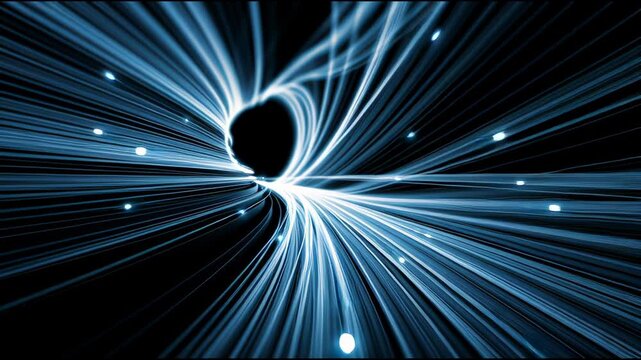Abstract Time Tunnel: An abstract rendering of a time tunnel with radiant, luminous trails of light converging towards a dark center, a captivating depiction of spatial and temporal journeys.