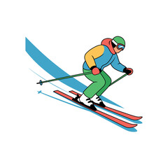 Fototapeta premium Stylized illustration of a skier in colorful ski attire descending a slope skiing winter sports