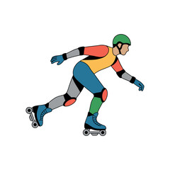 Person in colorful protective gear roller skating on quad skates sport