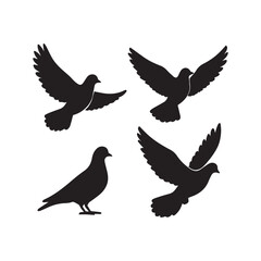 Set of 4 bird silhouette vector illustrations – minimal flying and perched bird shapes for nature, wildlife, and decorative design projects."