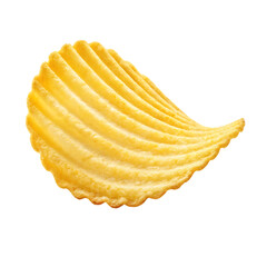 Single ruffled potato chip isolated on black background