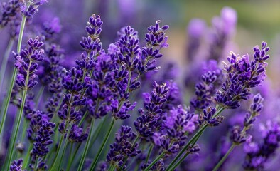 Obraz premium Close-up of vibrant purple lavender flowers