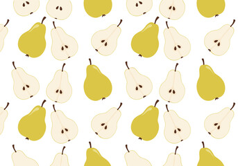 A delightful pattern of freshly picked pears featuring whole and sliced fruit designs