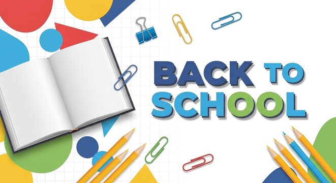 Colorful Back to School Graphic with School Supplies
