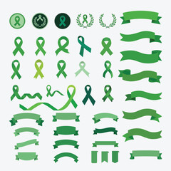 Collection of Green Ribbons Awareness Symbols and badges 