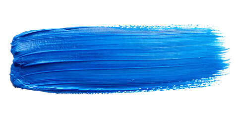 Bold blue paint brush stroke with textured bristles graphic design isolated on a transparent background