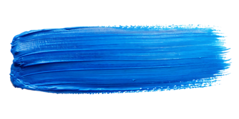 Bold blue paint brush stroke with textured bristles graphic design isolated on a transparent background