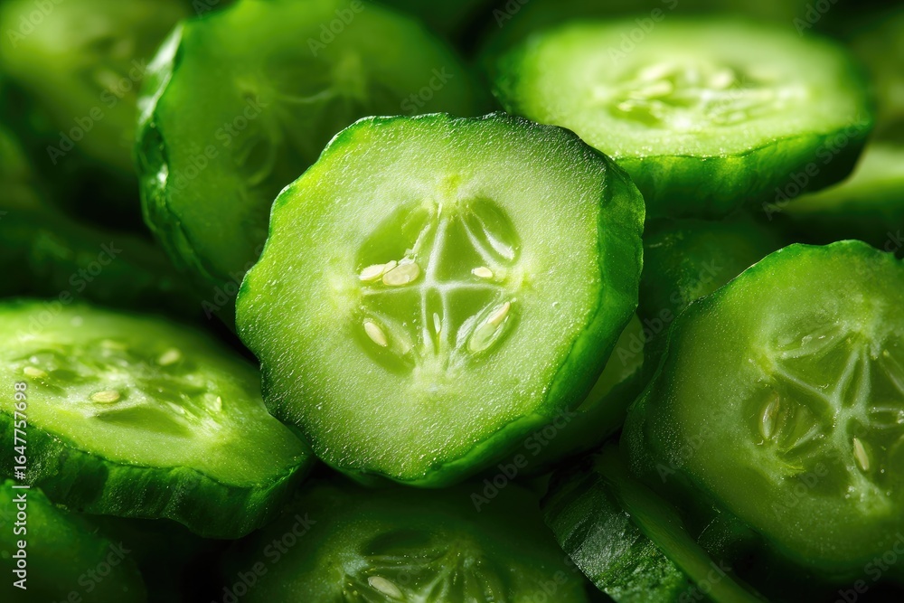 Poster close-up view of sliced cucumbers.
