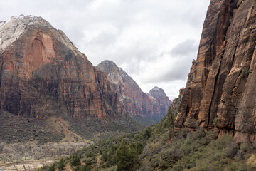Zion National Park on an overcast stormy cloudy day