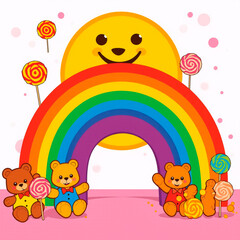 Obraz premium Candy Rainbow with Gummy Bears, Whimsical 3D Art