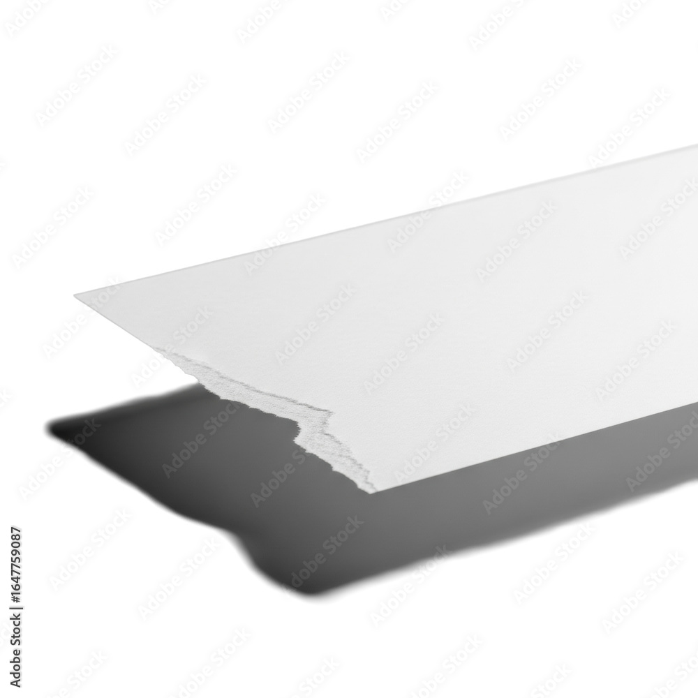 Poster pristine, slightly off-white paper with a jagged notch torn from its side, revealing fibrous texture