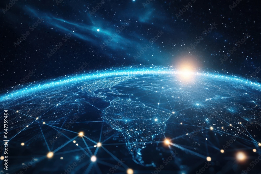 Aufkleber digital earth network: a captivating view of global connectivity from space with glowing light