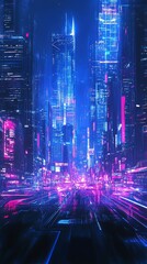Digital speed motion in neon cityscape high resolution picture