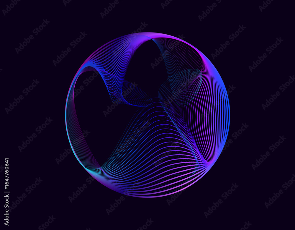 Aufkleber abstract 3d sphere. neon gradient curved waves in round shape. bright spinning circular border. vect
