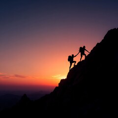 Nice photo of silhouette of a man on the top of mountain.