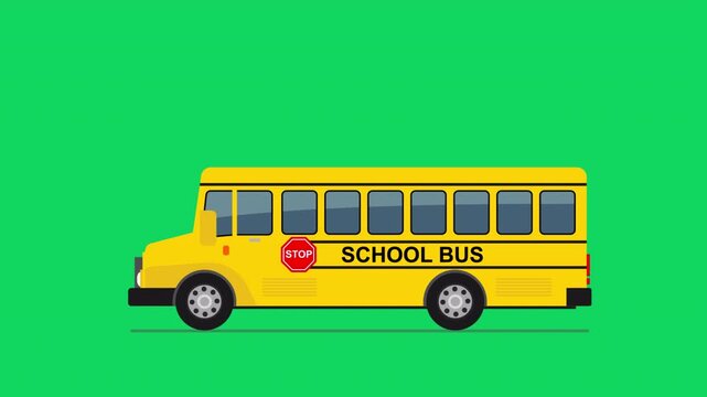 animated school bus moving on green  background video footage