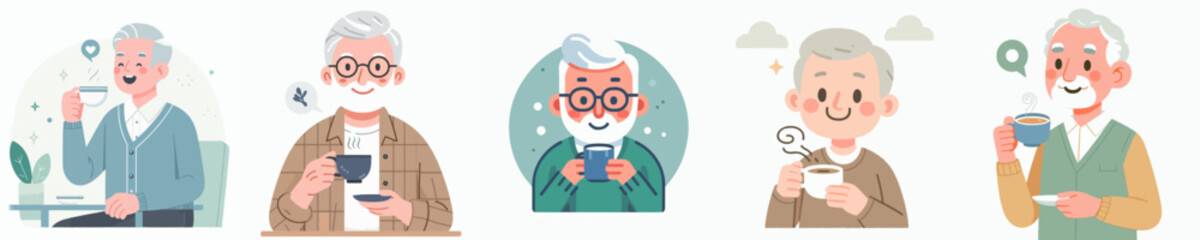 vector of a grandfather drinking coffee in the morning