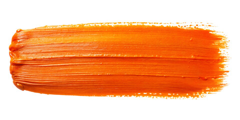 Bright orange paint brush stroke with textured bristles graphic design isolated on a transparent background