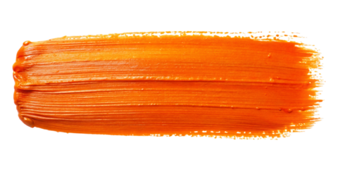 Bright orange paint brush stroke with textured bristles graphic design isolated on a transparent background