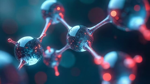 A microscopic view of a cell with red and blue lighting