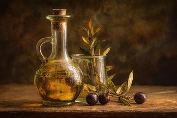 Still life of olive oil