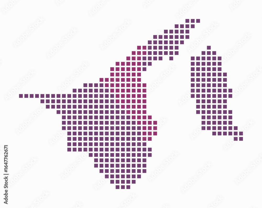 Poster brunei dotted map. digital style map of the country on white background. brunei shape with square do