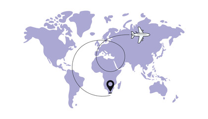 Naklejka premium Global Travel Map with Airplane Route and Location Pin Illustration
