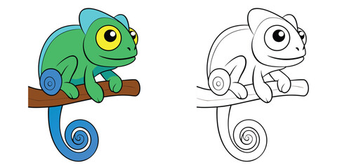 Colorpop Cammy the chameleon curled on a branch with a swirly tail and bulging eyes