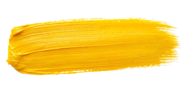Bright Yellow Paint Brush Stroke with Visible Bristle Texture artistic isolated on a transparent background