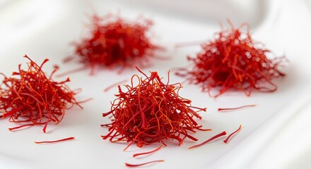 Naklejka premium Saffron threads spice culinary ingredient expensive red spice aromatic food flavor india iran