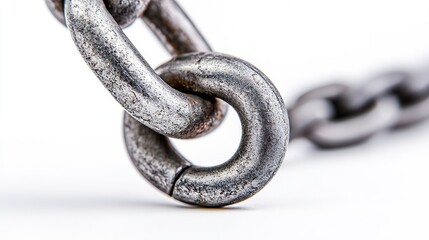 Obraz premium Extreme close-up of the metal hook connecting the chain to the swing seat, focus on engineering and safety, clean lighting with a seamless white background