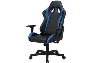 Modern black and blue gaming chair on transparent background