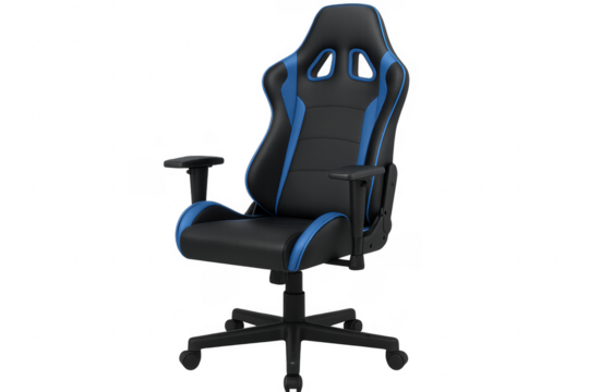 Modern black and blue gaming chair on transparent background - Powered by Adobe