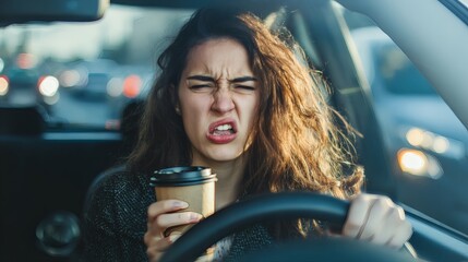 Young woman angrily talking to passenger in traffic scene Image 4K UHD