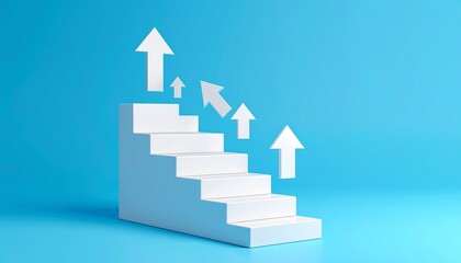 Staircase-shaped blocks and an upward-pointing white arrow