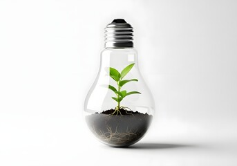 Green Plant Growing Inside Light Bulb Symbolizing Renewable Energy and Sustainability