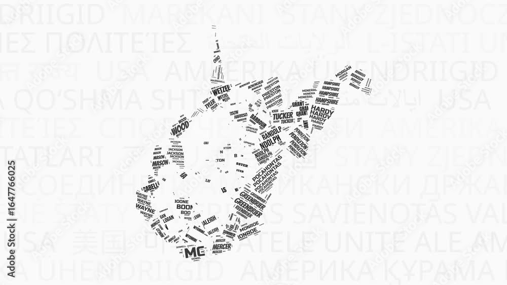 Aufkleber west virginia intro animation. state with counties illustration video. background with state names i