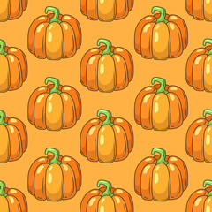 Pumpkin seamless pattern. Vector illustrator isolated on orange background