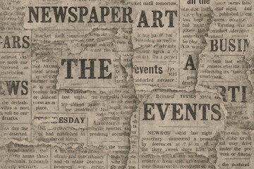 Obraz premium Torn Newspaper Collage with Bold Headlines and Textured Paper vintage retro