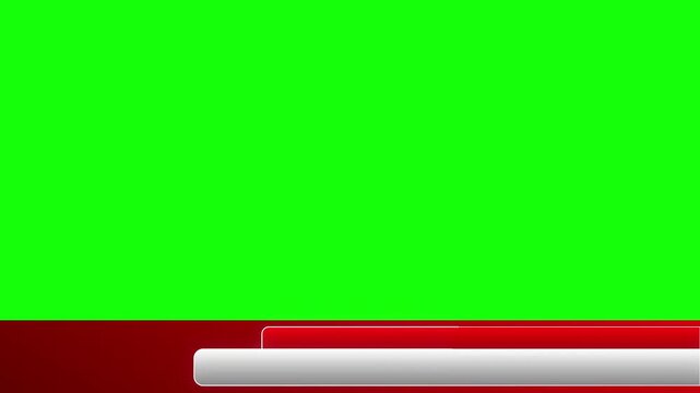 Lower third with red rectangle scaling from center, white 3D bar sliding right to left, and red bar rising. Outline glows and moves clockwise. Green screen, 4K, loop-ready.