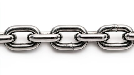 Focused image of one vertical chain line, polished and twisted slightly, white background supports clarity and visual separation for ad usage