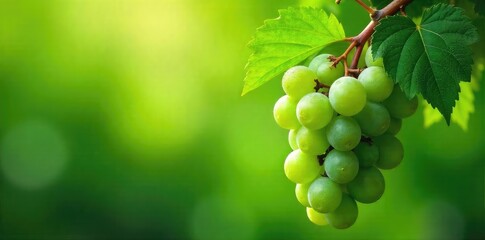Luscious green grape leaves, freshly picked from the vine, glistening with morning dew Perfect for culinary or wine-themed imagery , green leaves, sunlight