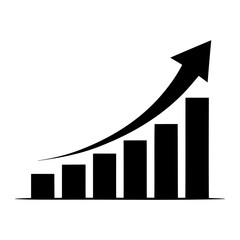 Black bar graph with upward curving arrow upward trend growth