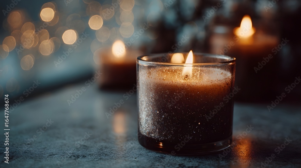 Poster scented candles in a spa setting with a soft blurred background